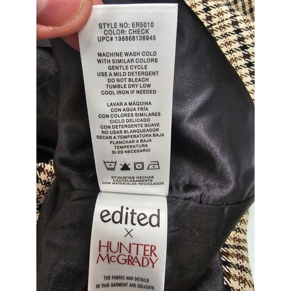 Hunter McGrady Womens Check Blazer Brown Rayon Blend Casual Size Medium - Picture 6 of 7